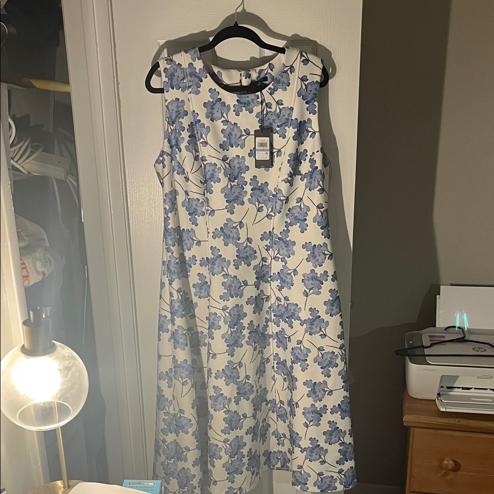 Tommy Hilfiger White and Blue Floral Midi Dress